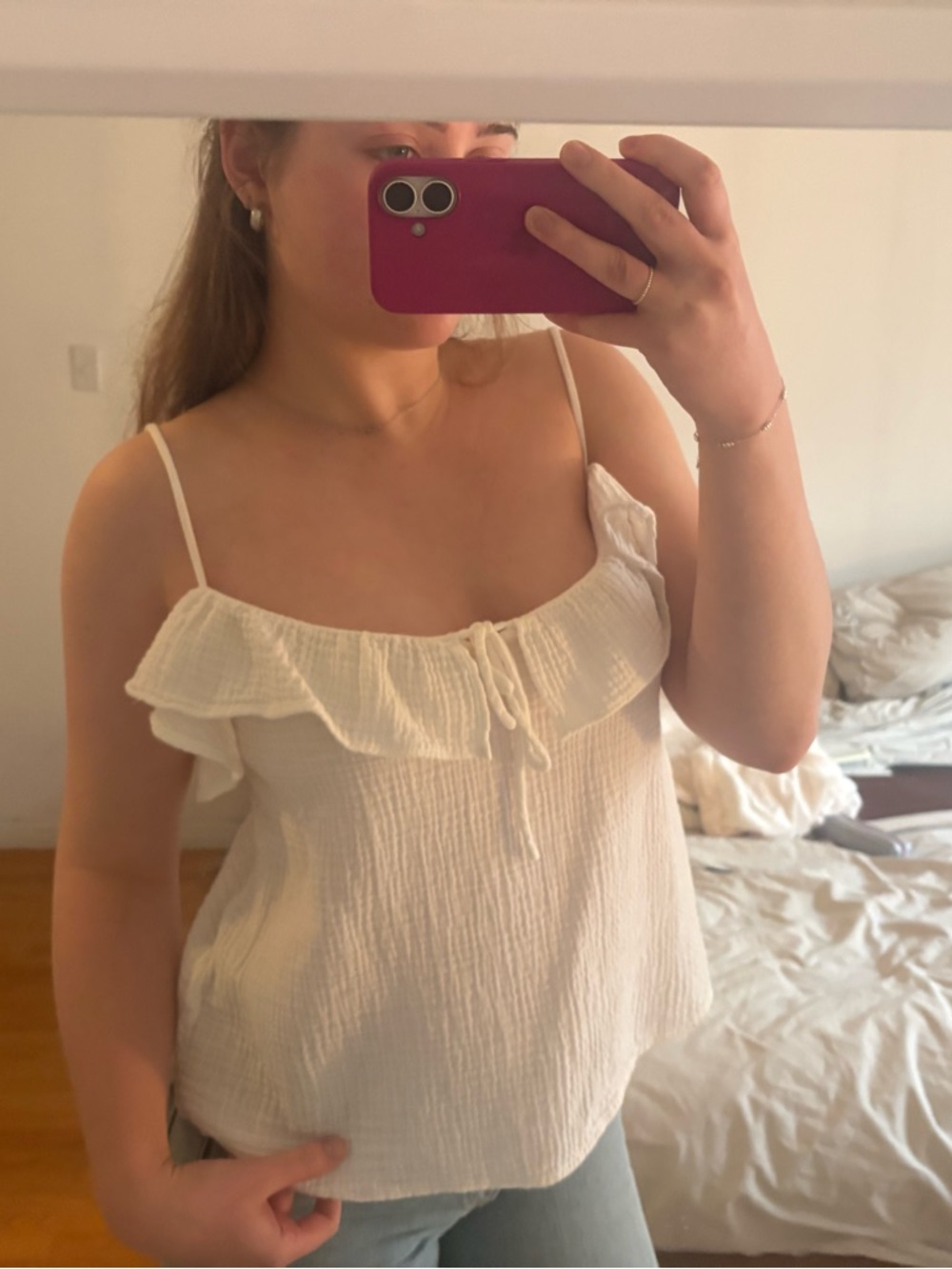 J. Crew White Ruffle-Trim Gauze Camisole